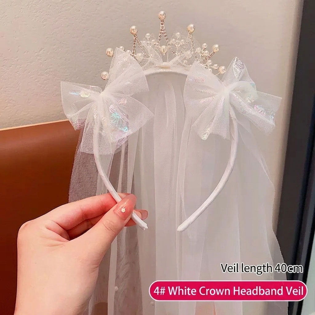 Pearl Crown Tulle Veil Headband