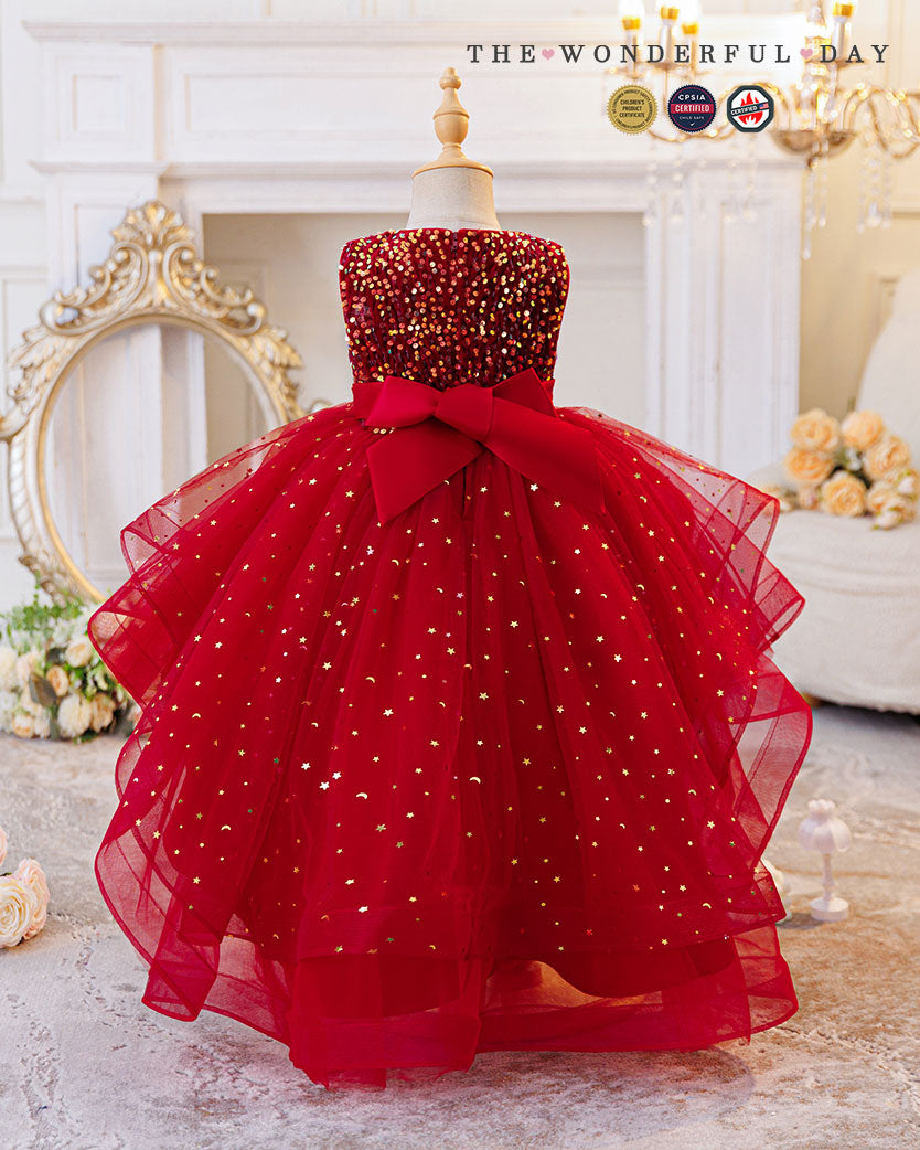 Queen Elsa-Inspired Sleeveless Sequin High-Low Tulle Princess Dress with Waist Bow