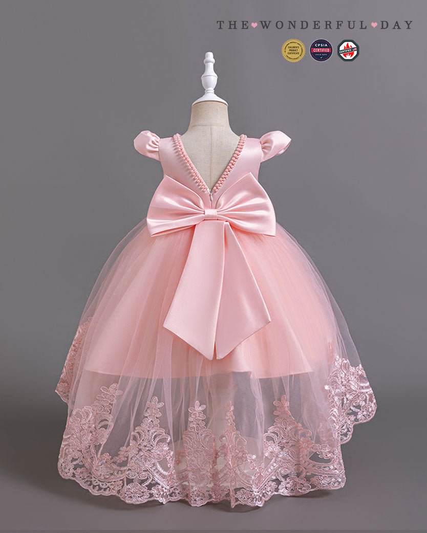 Elegant Girls Short Sleeve Lace High-Low Tulle Princess Dress
