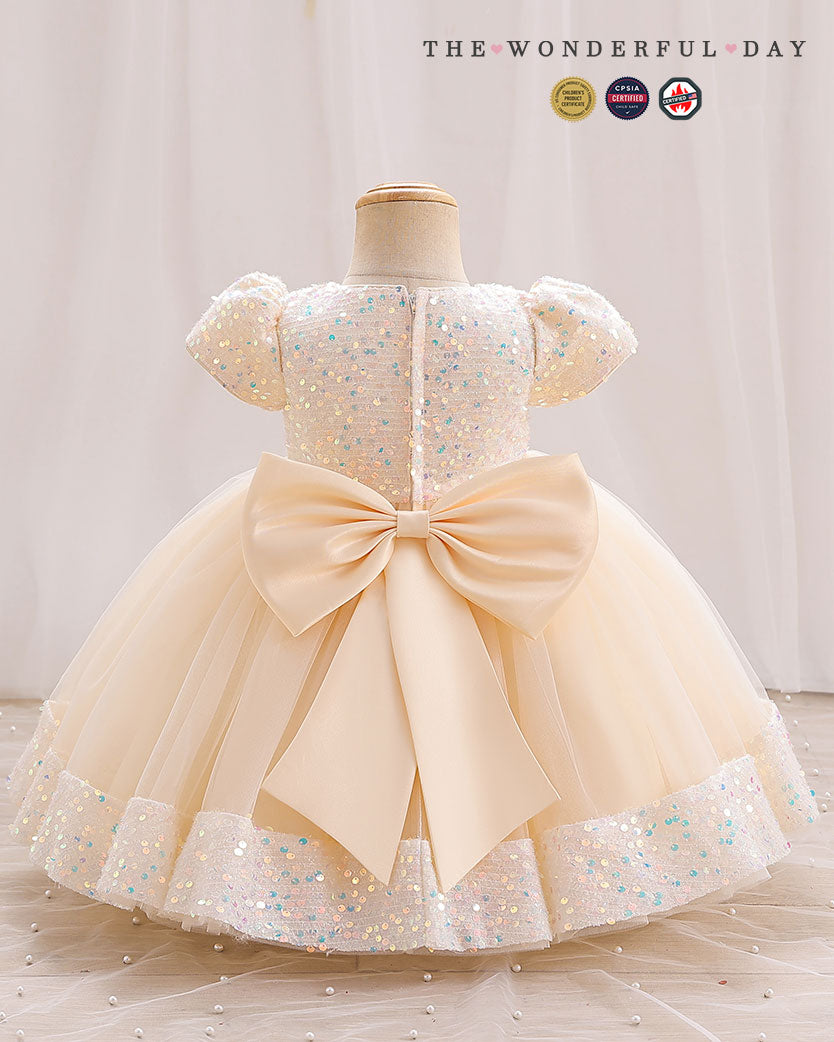 Iridescent Sequin Hem Puff Sleeve Party Dress