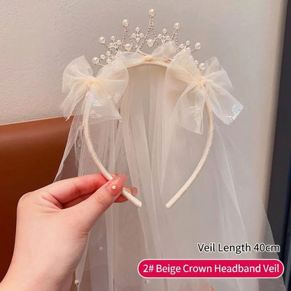 Pearl Crown Tulle Veil Headband