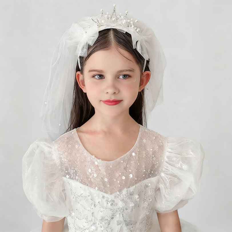Pearl Crown Tulle Veil Headband