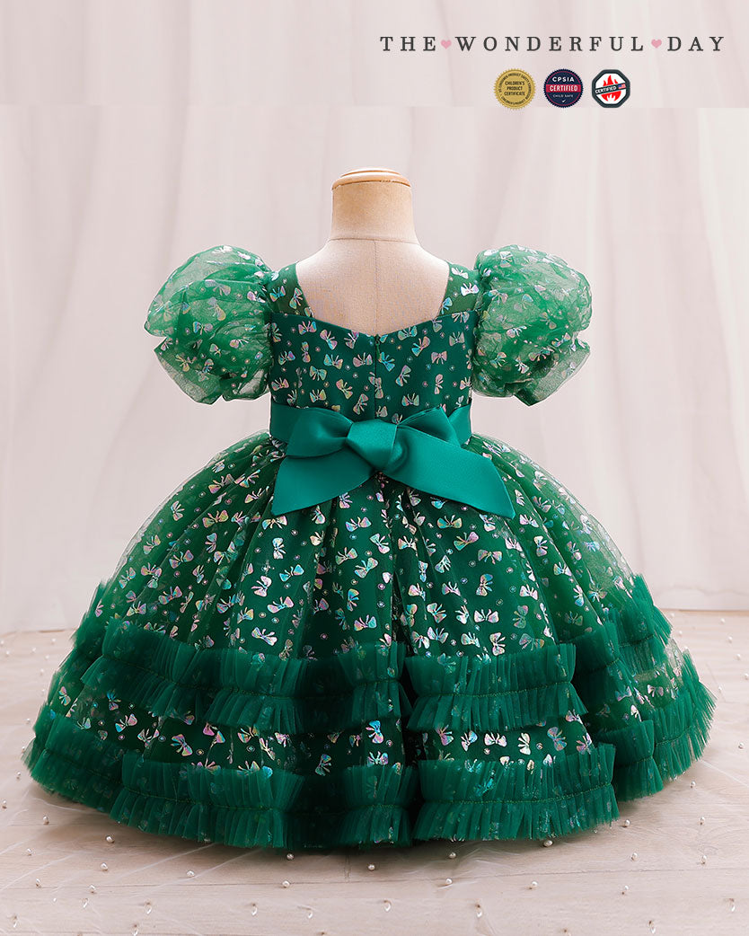 Girls' Sequin First Birthday Dress with Puff Sleeves