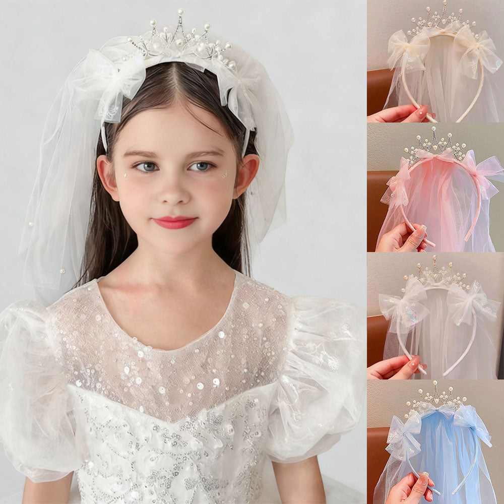 Pearl Crown Tulle Veil Headband