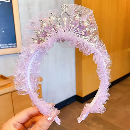Ruffled Tulle Pearl Crown Headband