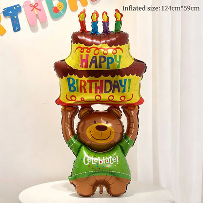 Cute Bear Cake Foil Balloon Birthday Decoration
