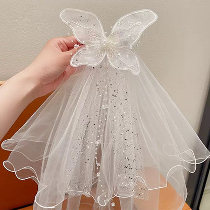 Little Girls Fairy Butterfly Sheer Tulle Veil Hairpin
