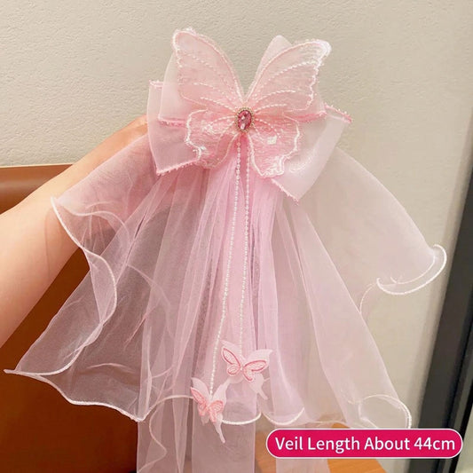 Embroidery Butterfly Tulle PendantVeil Hair Clip