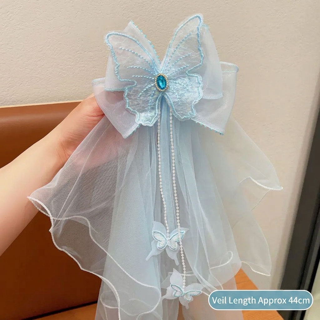 Embroidery Butterfly Tulle PendantVeil Hair Clip