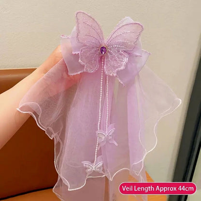 Embroidery Butterfly Tulle PendantVeil Hair Clip