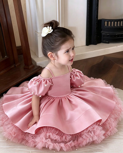 Elegant Pearl Off-Shoulder Princess Tulle Ball Gown