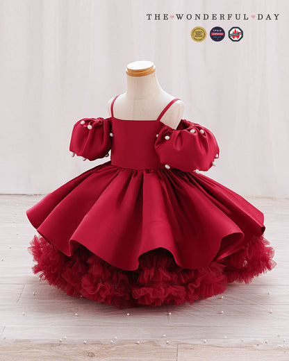 Elegant Pearl Off-Shoulder Princess Tulle Ball Gown