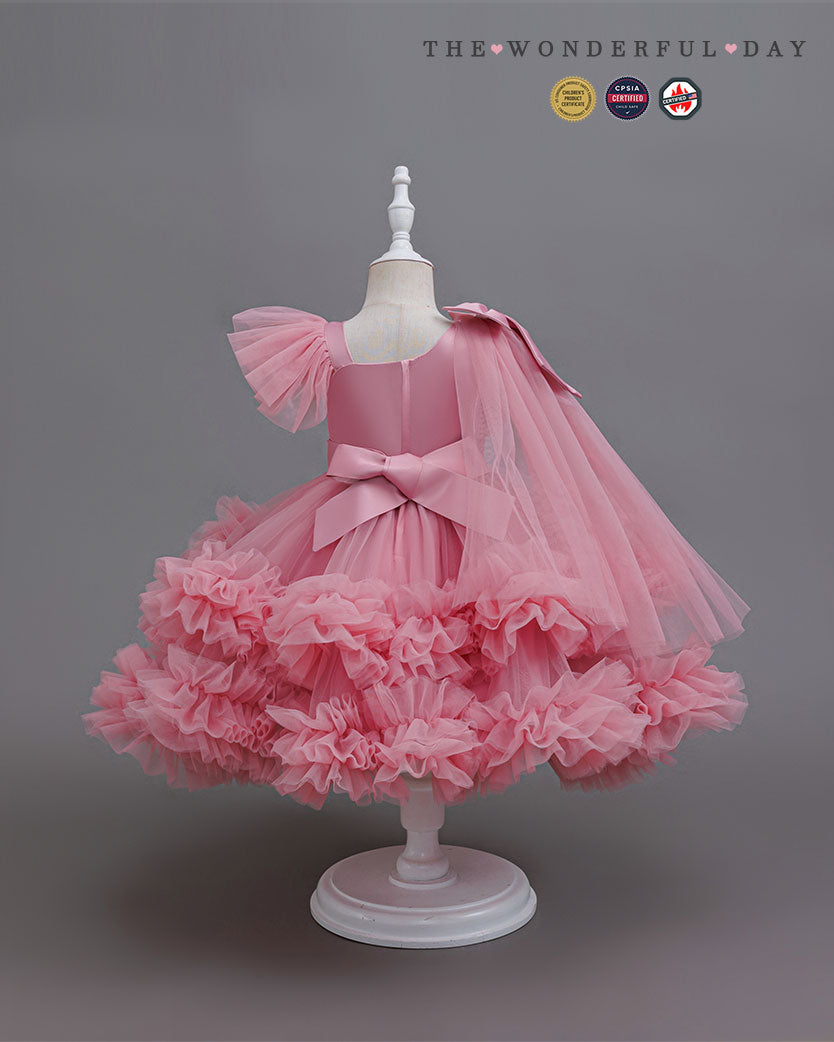 Elegant Tulle Party Dress with Ribbon Details and Floral Accents
