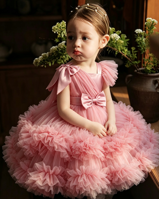 Elegant Tulle Party Dress with Ribbon Details and Floral Accents