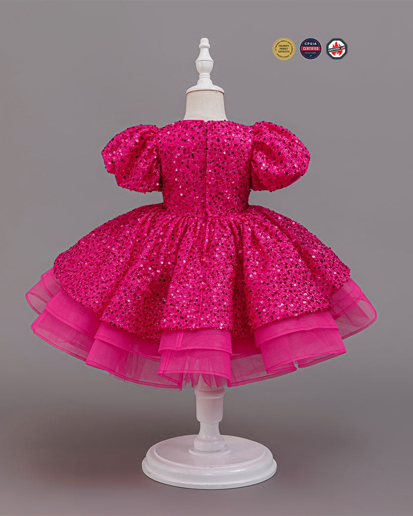 Sparkly Pink Sequin Princess Dress with 3D Rose Details