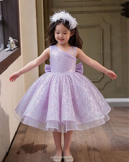 Fresh One-Shoulder Sequin Tulle Princess Dress
