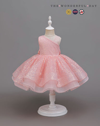 Fresh One-Shoulder Sequin Tulle Princess Dress