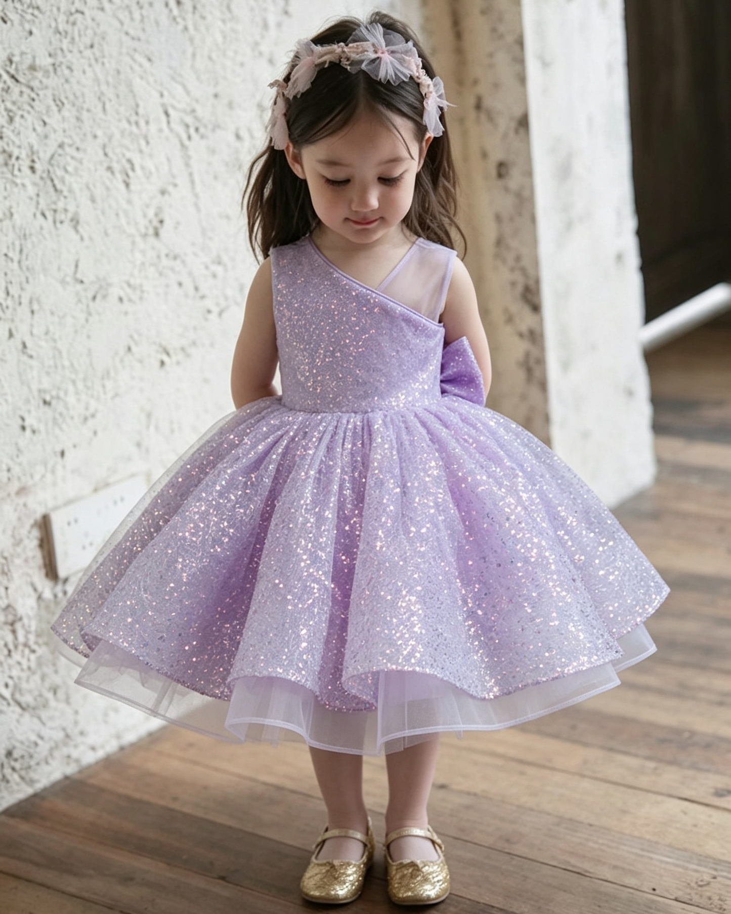 Fresh One-Shoulder Sequin Tulle Princess Dress