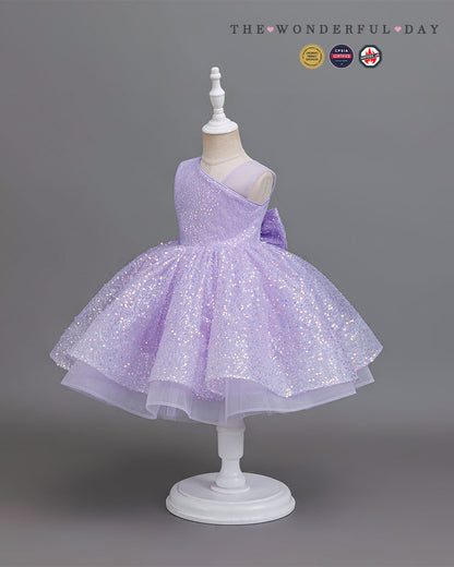 Fresh One-Shoulder Sequin Tulle Princess Dress