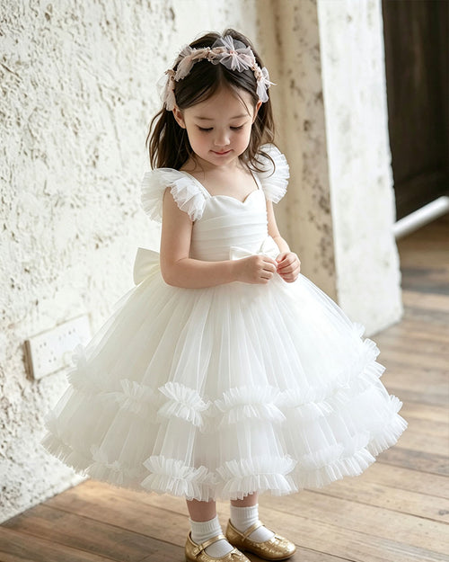 Light Pink Sweetheart Neck Flutter Strap Tier Ruffle Tutu Dress