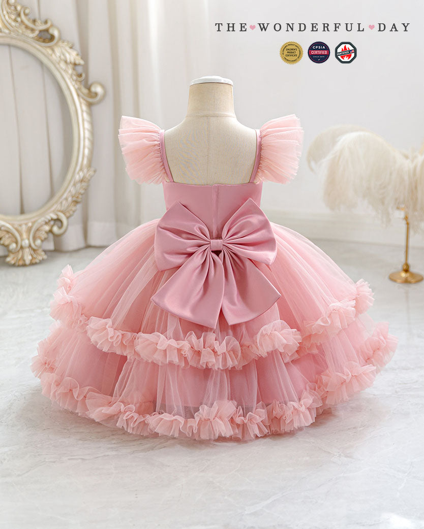 Light Pink Sweetheart Neck Flutter Strap Tier Ruffle Tutu Dress
