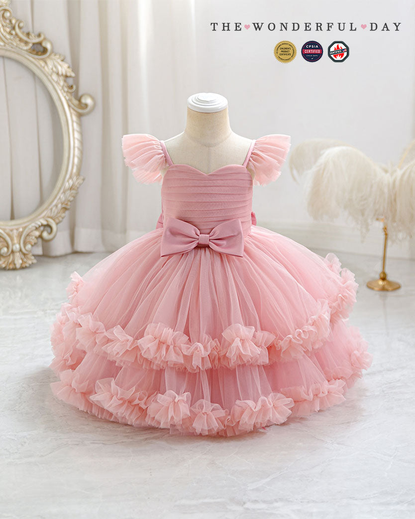 Light Pink Sweetheart Neck Flutter Strap Tier Ruffle Tutu Dress