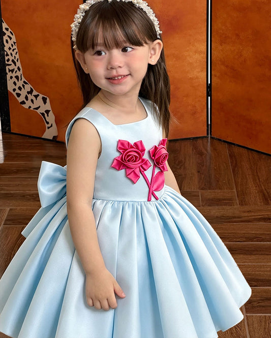 Luxury Square Neck 3D Rose Tulle Princess Dress