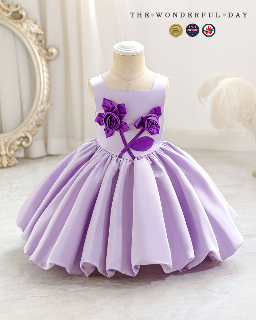 Luxury Square Neck 3D Rose Tulle Princess Dress
