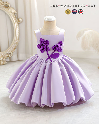Luxury Square Neck 3D Rose Tulle Princess Dress