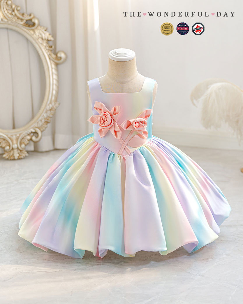 Luxury Square Neck 3D Rose Tulle Princess Dress