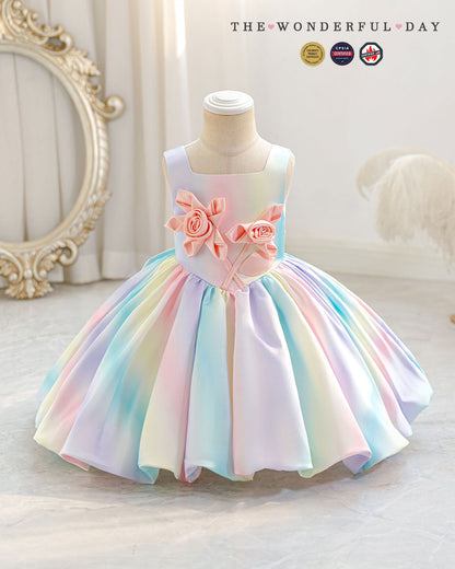 Luxury Square Neck 3D Rose Tulle Princess Dress