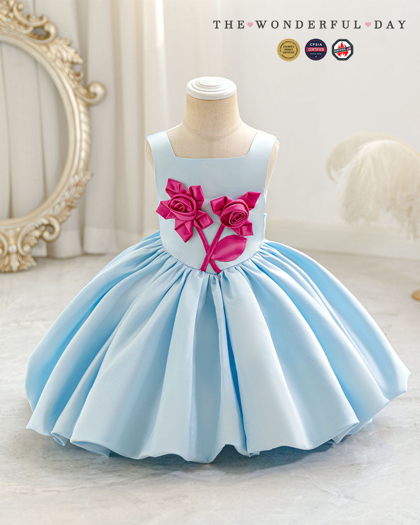 Luxury Square Neck 3D Rose Tulle Princess Dress