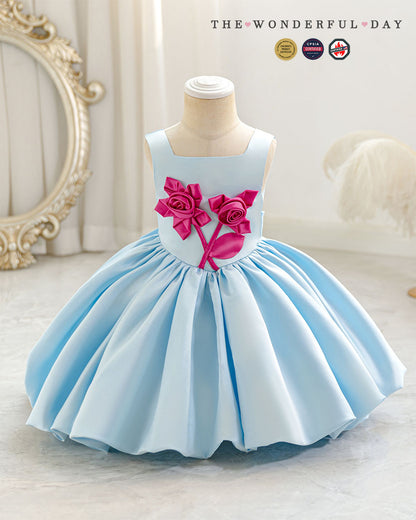 Luxury Square Neck 3D Rose Tulle Princess Dress