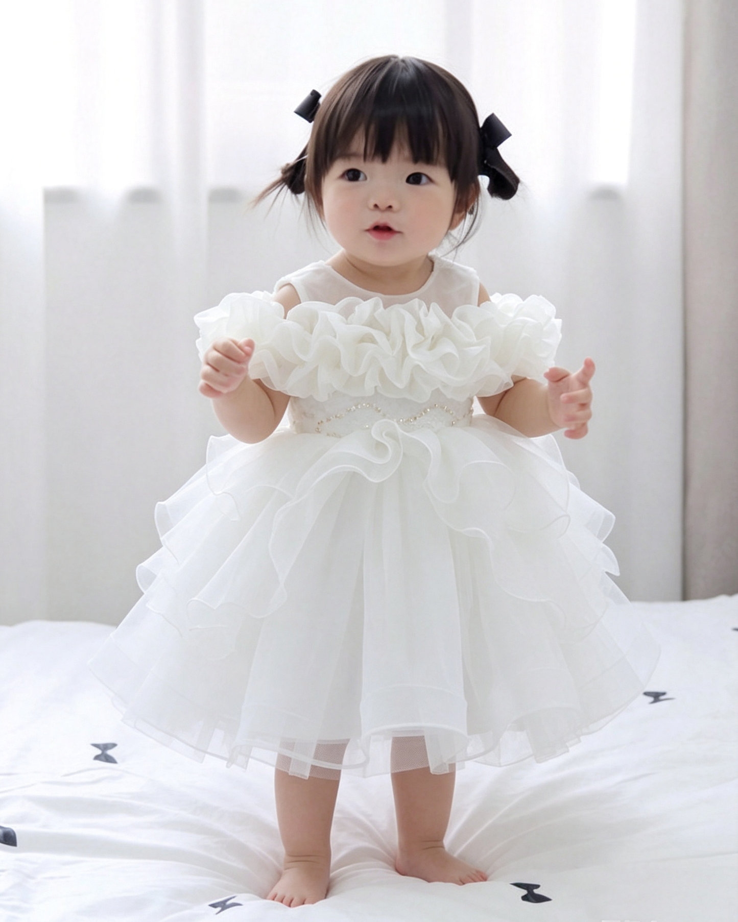 Off-Shoulder Ruffle Cloud Tulle Dress
