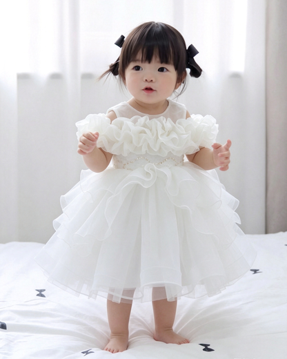Off-Shoulder Ruffle Cloud Tulle Dress