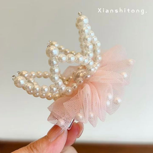 Girls Pearl Crown Lace Birthday Hat Hair Clip, Princess Party Photo Accessory Gift