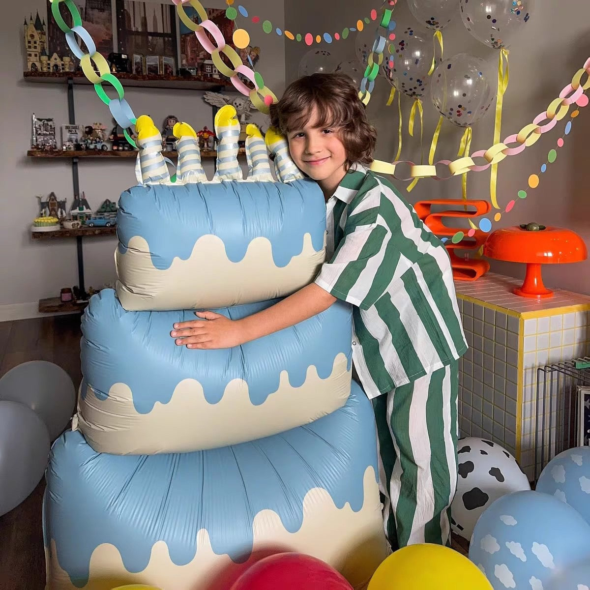Korean-Inspired Matte 3D Layered Cake Balloon Birthday Decor