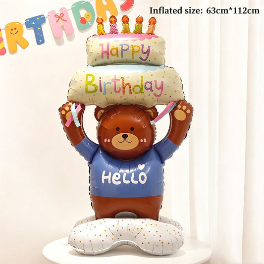 Cute Bear Cake Foil Balloon Birthday Decoration