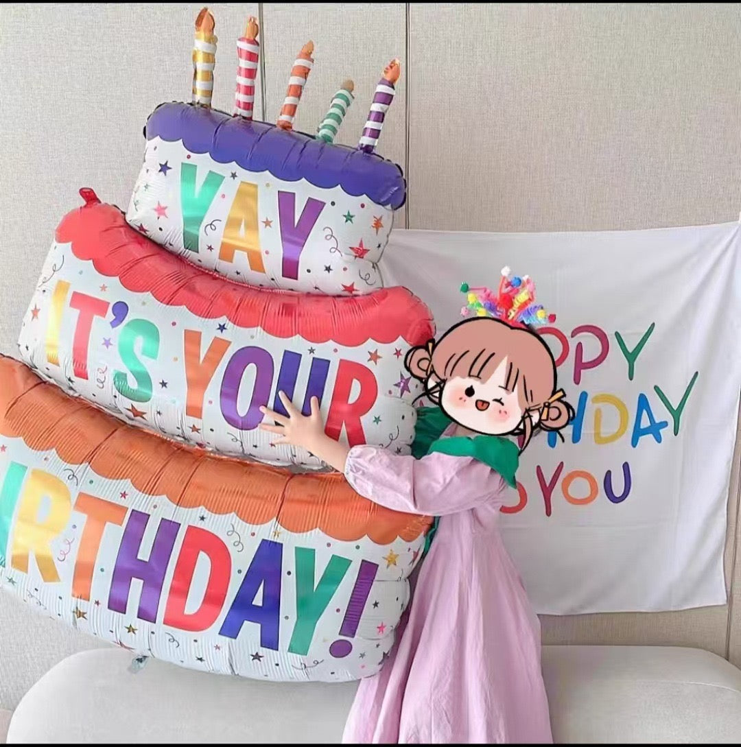 Dopamine Colorful 3D Layered Cake Balloon Birthday Decoration