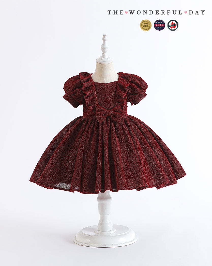 Classic Tweed Style Sparkle Puff Sleeve Princess Dress