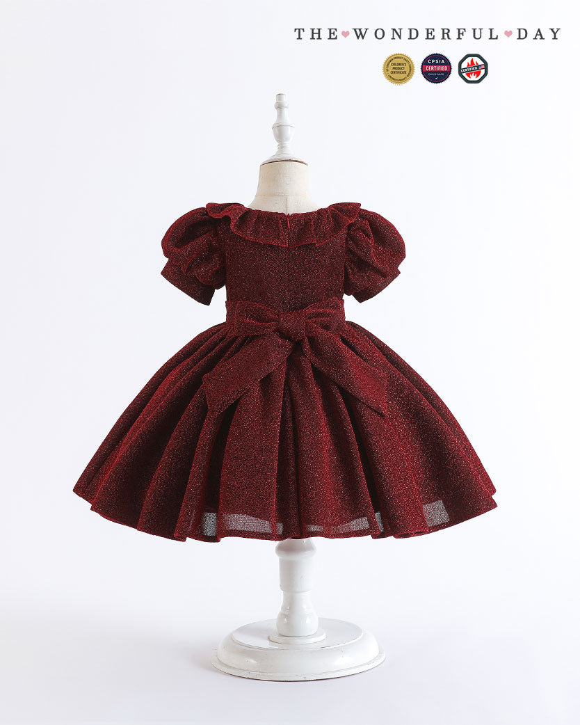 Classic Tweed Style Sparkle Puff Sleeve Princess Dress