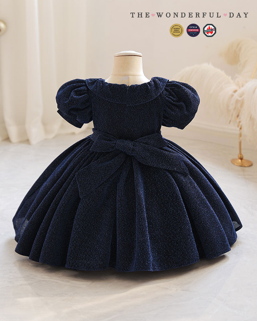 Classic Tweed Style Sparkle Puff Sleeve Princess Dress
