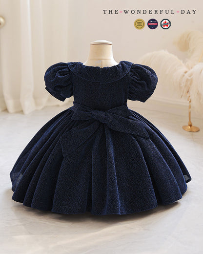 Classic Tweed Style Sparkle Puff Sleeve Princess Dress