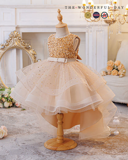 Queen Elsa-Inspired Sleeveless Sequin High-Low Tulle Princess Dress with Waist Bow