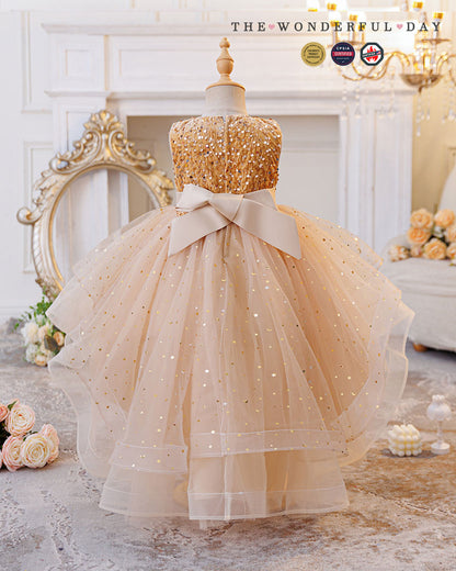 Queen Elsa-Inspired Sleeveless Sequin High-Low Tulle Princess Dress with Waist Bow