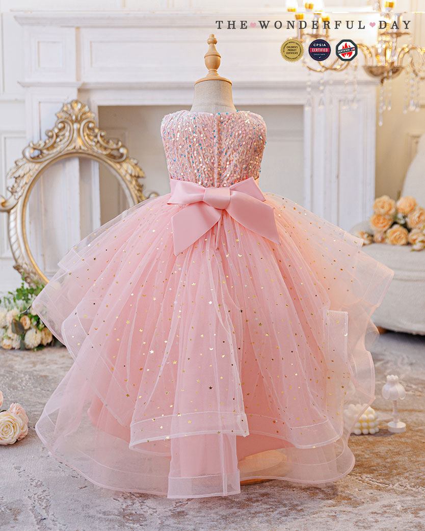 Queen Elsa-Inspired Sleeveless Sequin High-Low Tulle Princess Dress with Waist Bow
