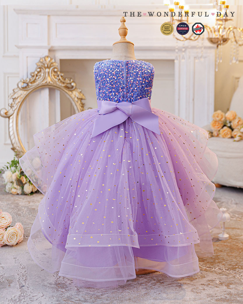 Queen Elsa-Inspired Sleeveless Sequin High-Low Tulle Princess Dress with Waist Bow