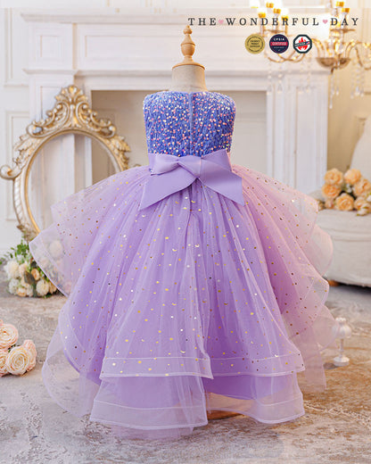 Queen Elsa-Inspired Sleeveless Sequin High-Low Tulle Princess Dress with Waist Bow