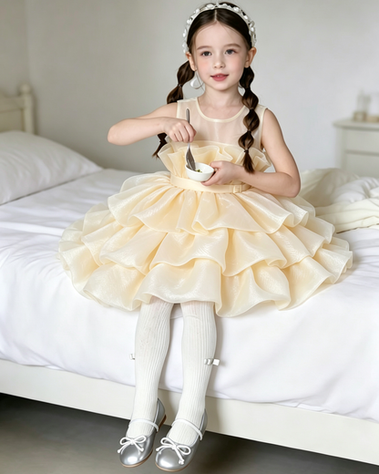 Sleeveless Multi-Layer Ruffle Organza Tulle Princess Dress