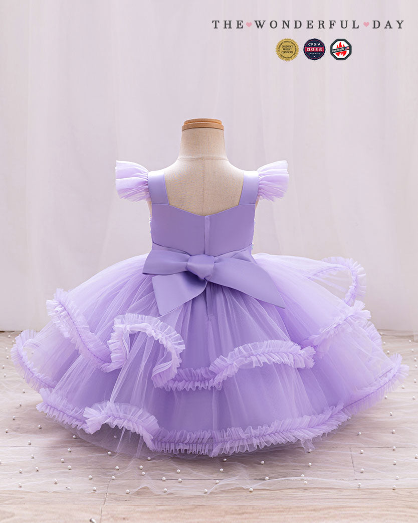 Cute Flutter Sleeve Sequin Tiered Ruffle Tulle Princess Dress